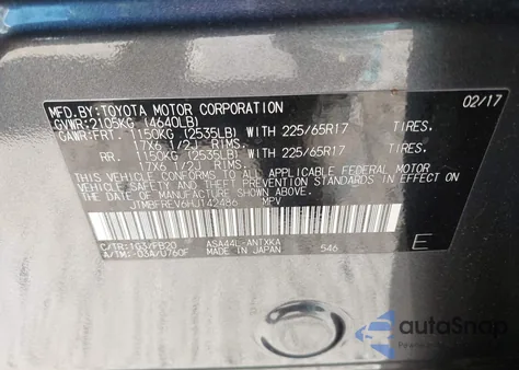 2017 Toyota Rav4 Le z USA, uszkodzony, nr VIN JTMBFREV6HJ142486